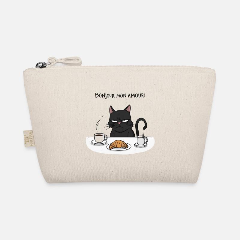 Funny Cat Breakfast Bonjour Mon Amour Bio-Täschchen