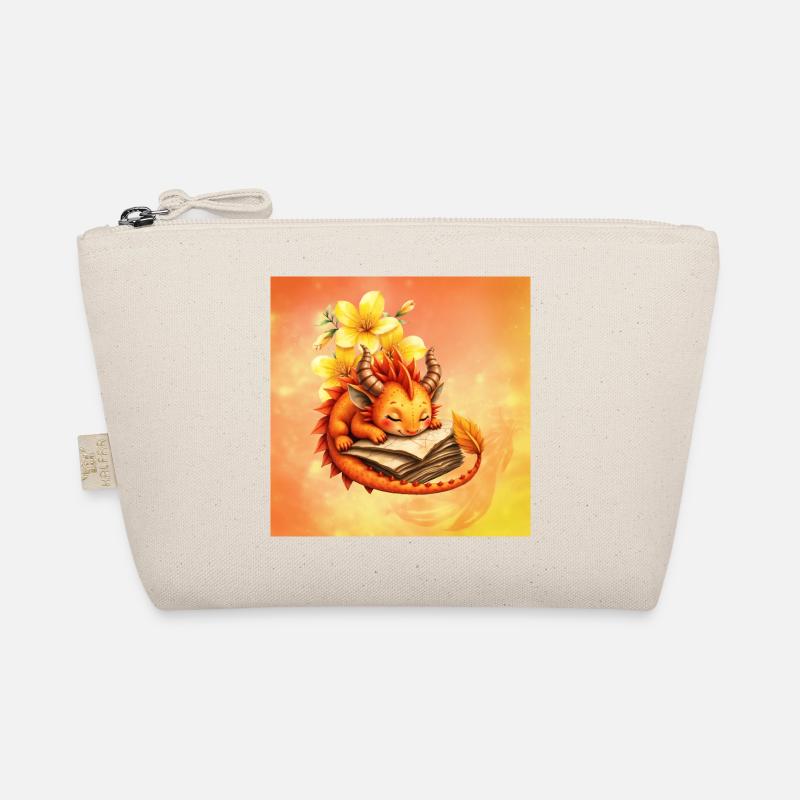 Sleepy dragon on flowered book Organic Pouch