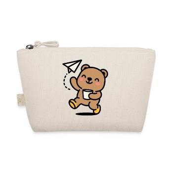Happy teddy bear with paper airplane - Organic Pouch - nature - Front