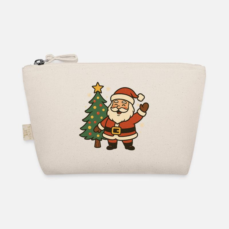 Fröhlicher Weihnachtsmann neben Baum Bio-Täschchen