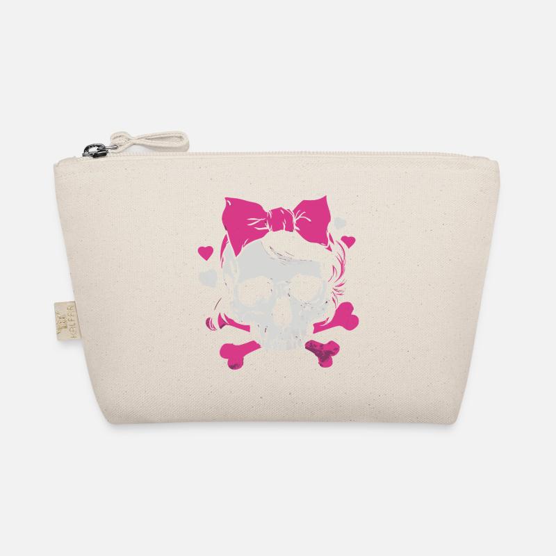 Pink Skull mit Zöpfen und Schleifen - Bio-Täschchen - Natur