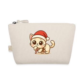Kawaii Weihnachtskatze – Süßes Xmas Design - Bio-Täschchen - Natur - Vorne