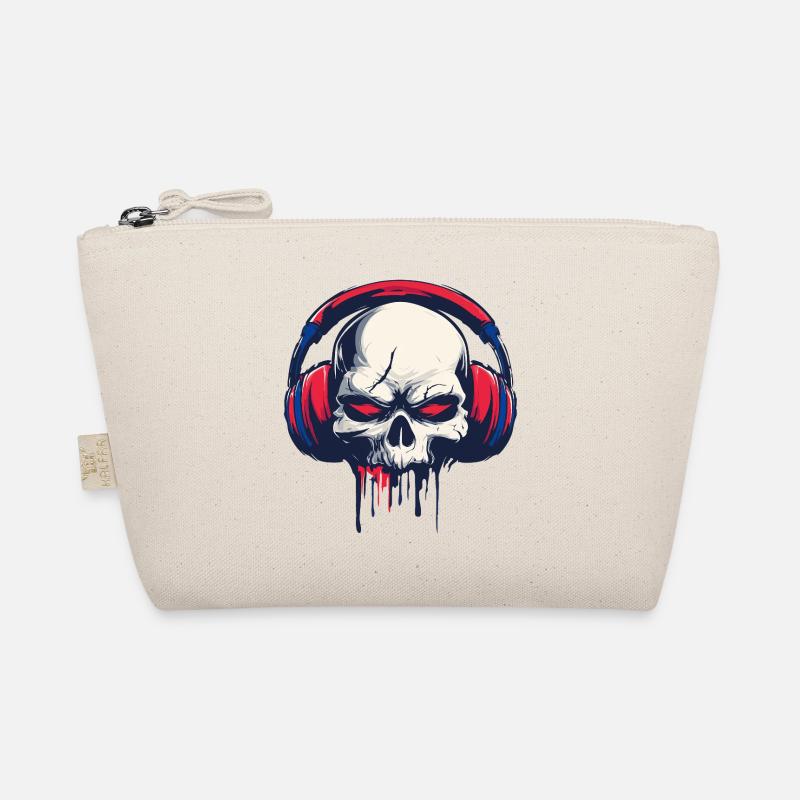 Headphone Skull – Für Musikfans mit dunklem Stil - Bio-Täschchen - Natur