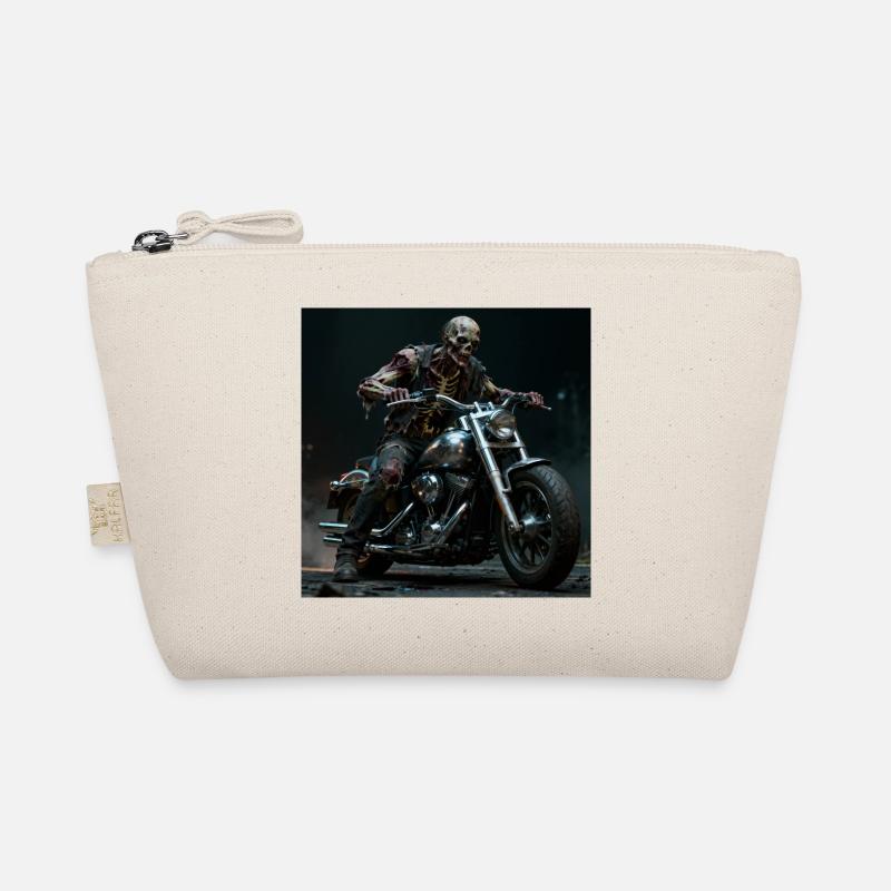 Zombie biker on motorcycle in pit light Organic Pouch