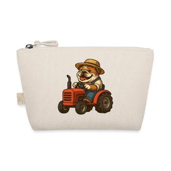 Niedlicher Bulldoggenbauer fährt roten Traktor-Cartoon - Bio-Täschchen - Natur - Vorne