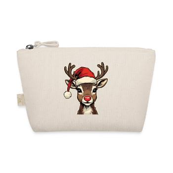 Reindeer with Santa hat - Organic Pouch - nature - Front