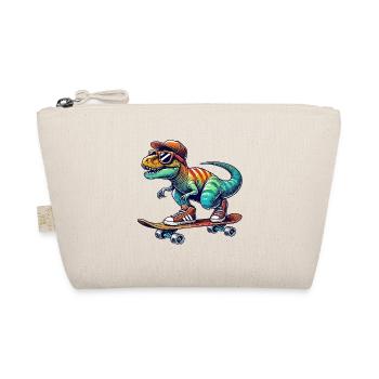 Funny Dinosaur Skating on Skateboard Cartoon Skate - Organic Pouch - nature - Front