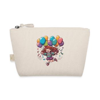 Cheerful girl with balloons - Organic Pouch - nature - Front