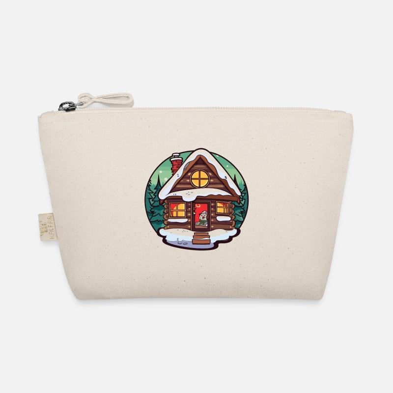 Winter cabin cartoon with cat Organic Pouch
