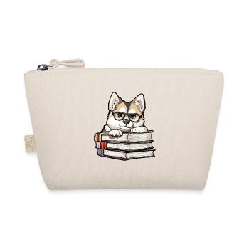 Süßes Akita-Hundelesebuch mit Brille - Bio-Täschchen - Natur - Vorne