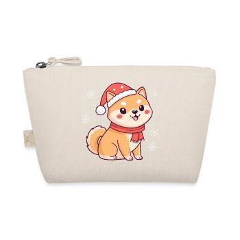 Cute Shiba Christmas with Hat and Scarf - Organic Pouch - nature - Front