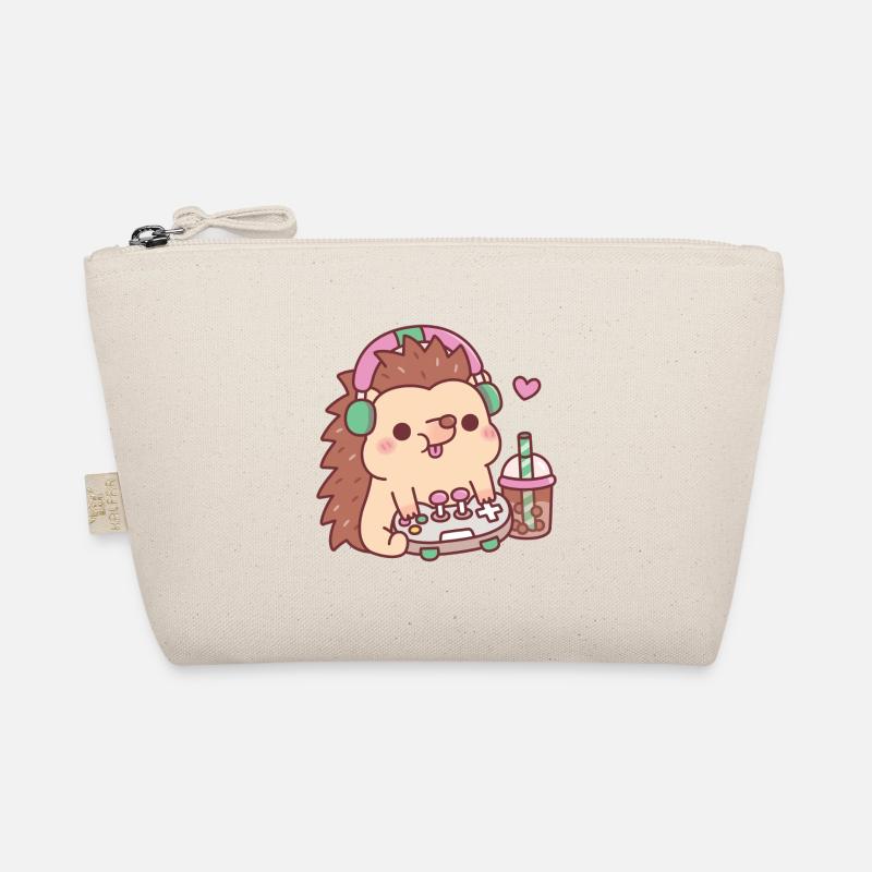 Cute Hedgehog With Game Controller And Boba Tea Organic Pouch