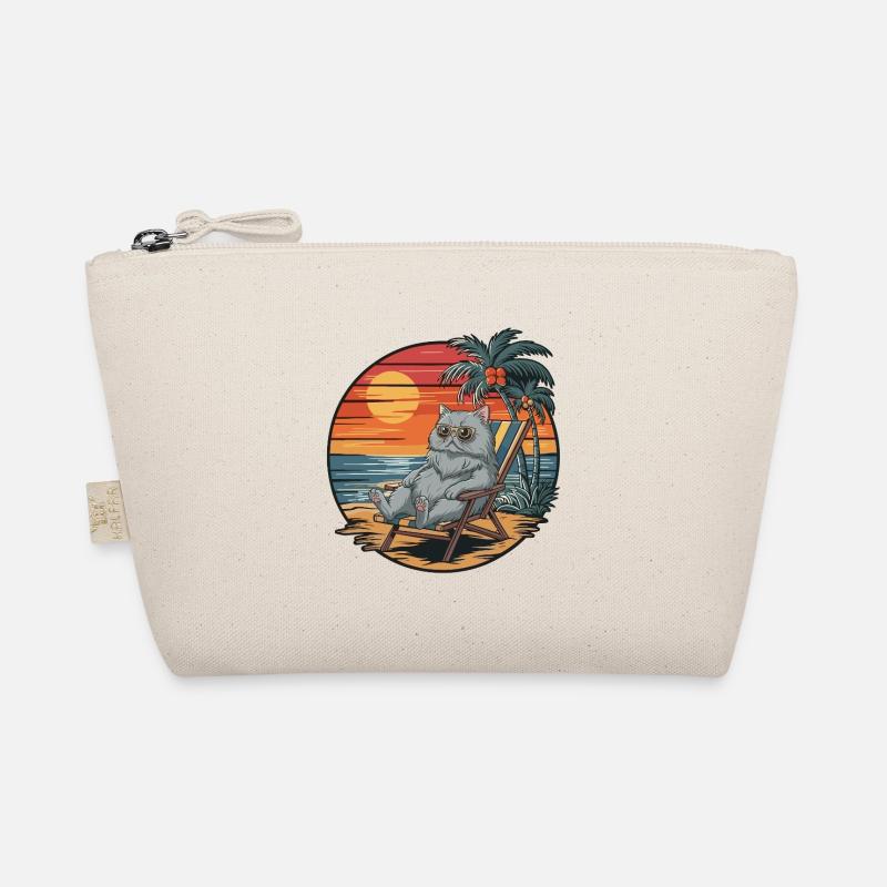 Funny British Shorthair Cat on Beach Summer Sunset Organic Pouch