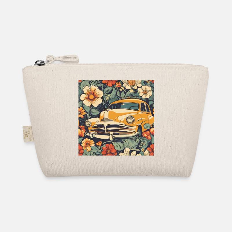 Vintage Auto im Blumenkosmos - Bio-Täschchen - Natur