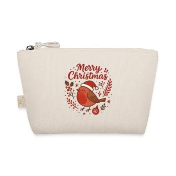 Robin with Santa Hat – Merry Christmas - Organic Pouch - nature - Front