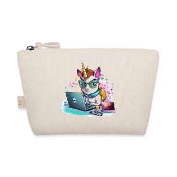 Laptop Unicorn with Glasses and Glitter - Organic Pouch - nature - Front