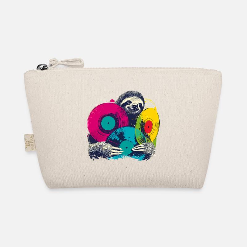 Sloth with vinyl records, music lover pop art Organic Pouch