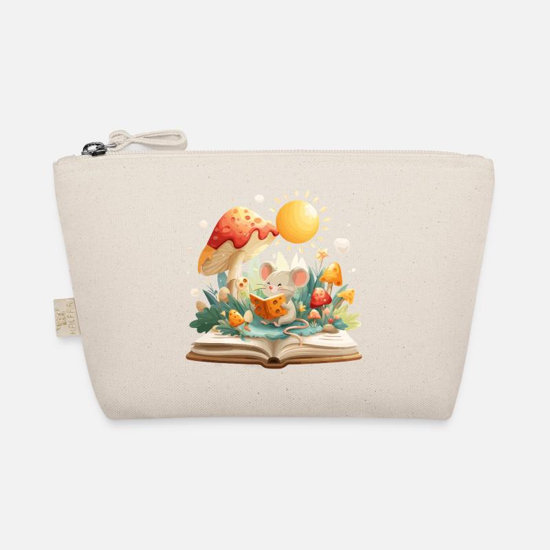 Mouse in the mushroom forest reads book Organic Pouch