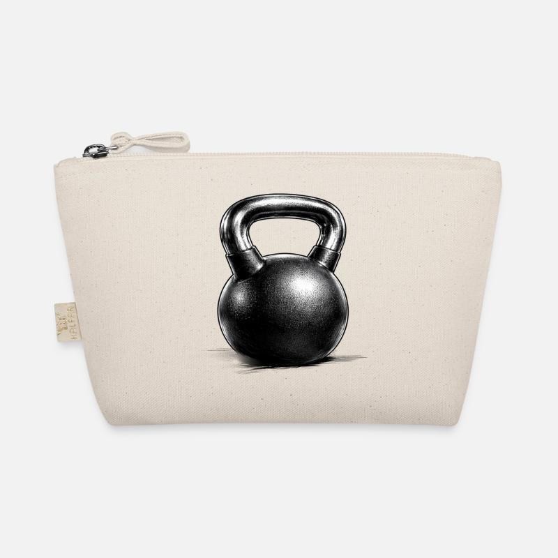 Kettlebell Krafttraining Zeichnung Minimal - Bio-Täschchen - Natur