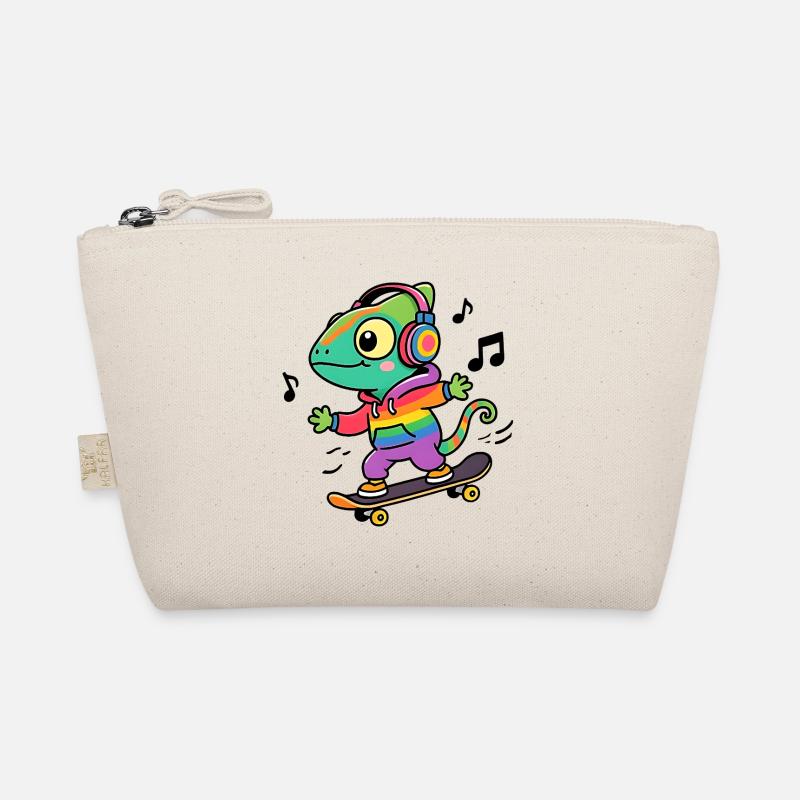 Regenbogen-Chamäleon auf Schlittschuh - Bio-Täschchen - Natur