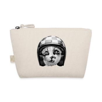 Biker Cat Racing Helmet - Funny Pet Humor - Organic Pouch - nature - Front