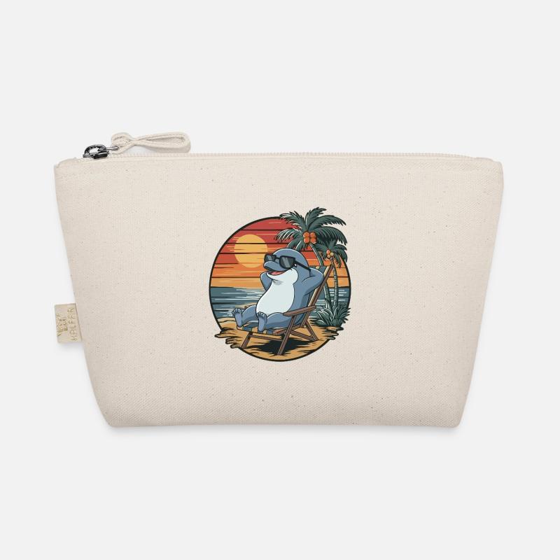 Funny Dolphin on Beach Summer Vacation Sunset Organic Pouch