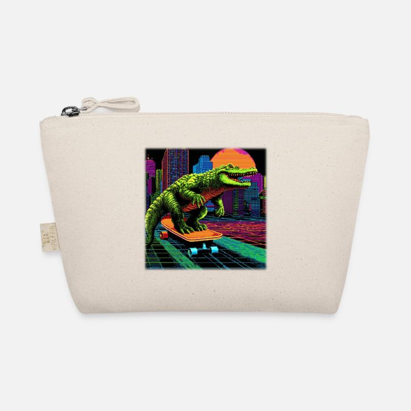 Pixel Art Crocodile – Synthwave rétro skater Trousse biologique