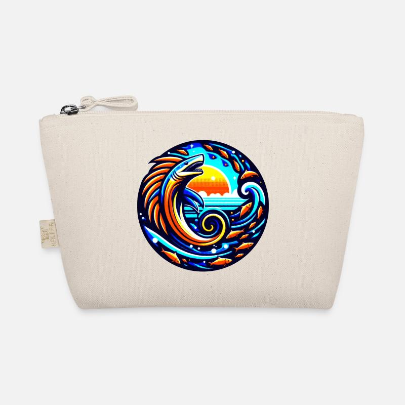 wild Surf big waves retro Ozean Fische Hai Sonne  - Bio-Täschchen - Natur