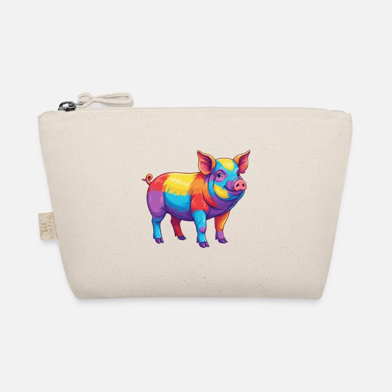 Buntes Schwein-Regenbogen-Pop-Art-Aquarell Bio-Täschchen