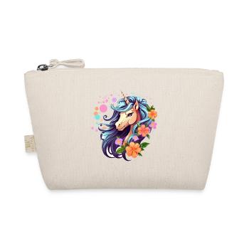 Blue Unicorn with Floral Wreath - Organic Pouch - nature - Front