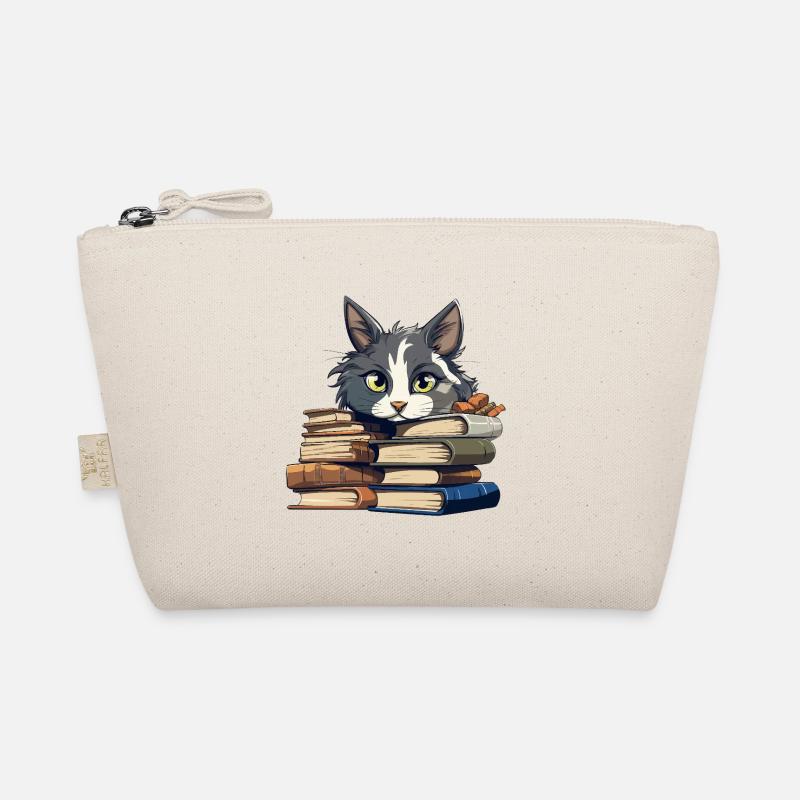 Book Stack Cat Bibliophile - Organic Pouch - nature