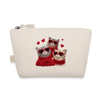 Valentins Katzen Mit Herzbrillen Und Pullis - Bio-Täschchen - Natur - Vorne