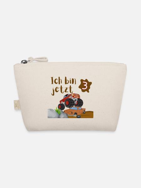 I'm Now 3 – Monster Truck Birthday Shirt - Organic Pouch - nature - Front