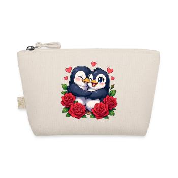 Cuddly penguins with rose heart - Organic Pouch - nature - Front