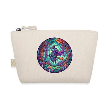 Witch on Flying Broom Fantasy Witchwood Motif - Organic Pouch - nature - Front