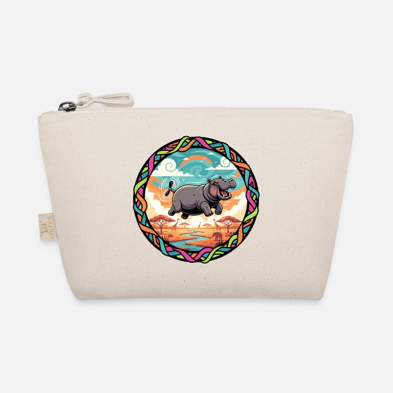 Witziger Hippo fliegendes Nilpferd bunt Savanne  Bio-Täschchen