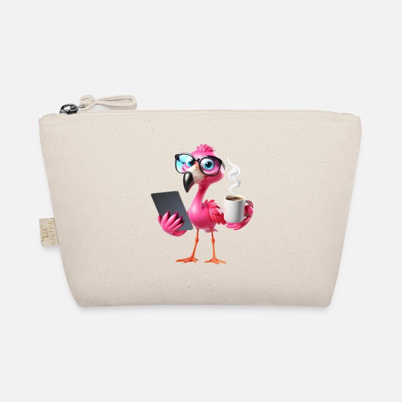 Flamant rose au bureau avec tablette et café Trousse biologique