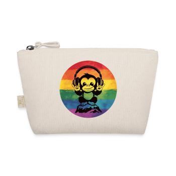 Rainbow DJ Monkey – Headphones Rock Hand Sign - Organic Pouch - nature - Front