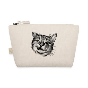 Funny Cat – Winking Halftone Motif - Organic Pouch - nature - Front