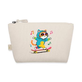 Rainbow skate cat in peace and love hoodie - Organic Pouch - nature - Front