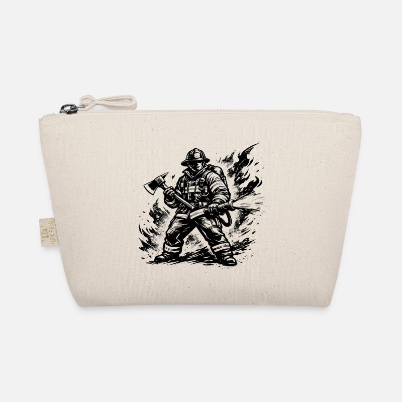 Heroic Firefighter Comic Style Black White Organic Pouch