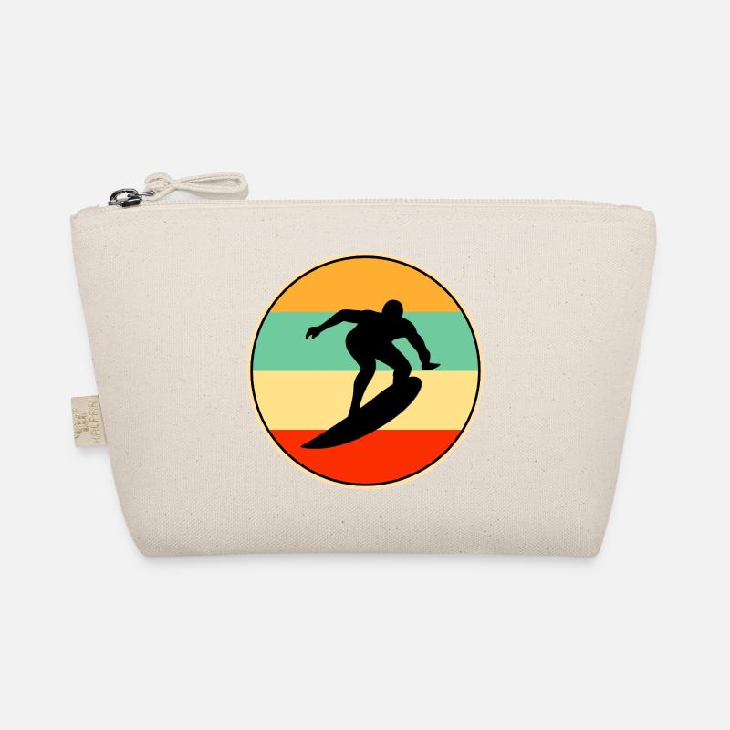Silhouette vintage surfeuse surfeuse rétro au coucher de soleil Trousse biologique