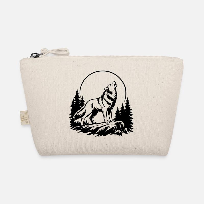 Wolf mit Vollmond - Bio-Täschchen - Natur