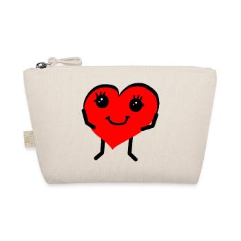 Red Heart Smile Kawaii Character Valentine - Organic Pouch - nature - Front