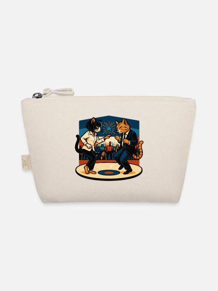 Zwei Retro-Katzen tanzen – Vintage Stil - Bio-Täschchen - Natur - Vorne