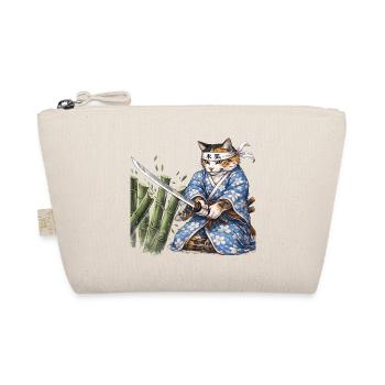 Samurai Cat with Katana – Japanese Ukiyo-e Style - Organic Pouch - nature - Front