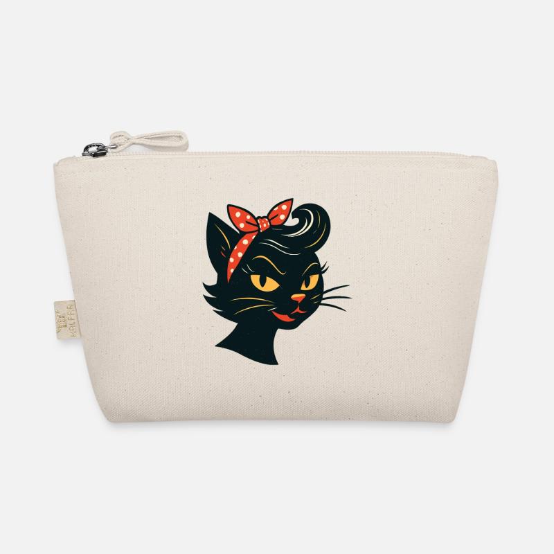 Black cat in 50s retro style Organic Pouch