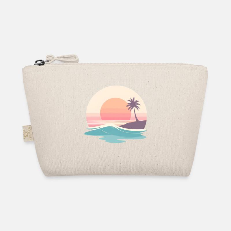 Plage rétro du coucher de soleil & palmier - Trousse biologique - nature