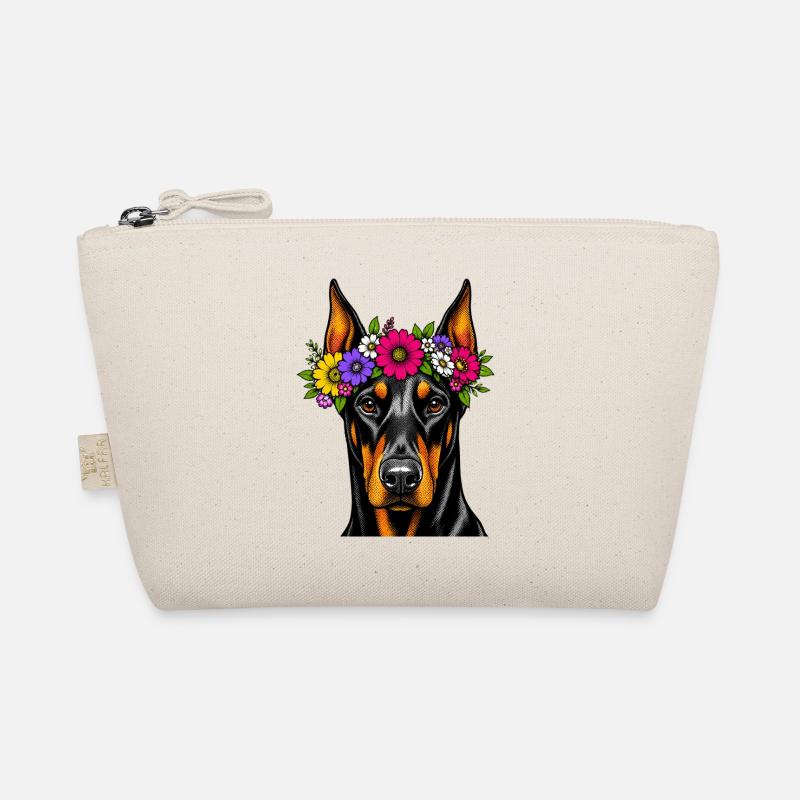 Blumenkranz Dobermann Portrait - Bio-Täschchen - Natur