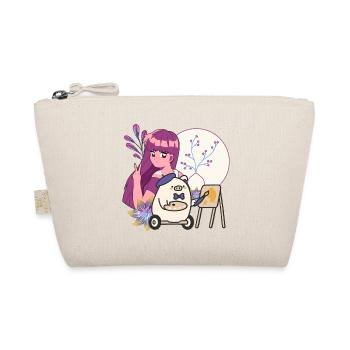 Kawaii Artist & Pig in Wheelchair - Organic Pouch - nature - Front